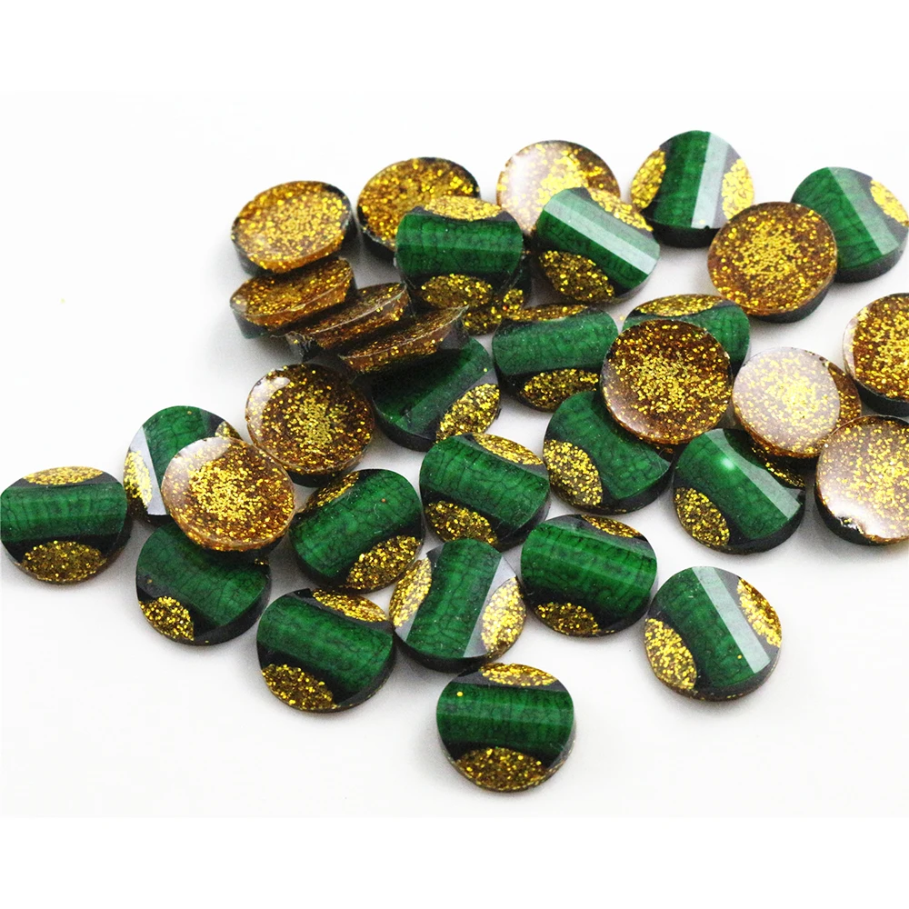 Новая мода 40 шт 12 мм вышитый узор блестящие разноцветные плоские задние кабошоны