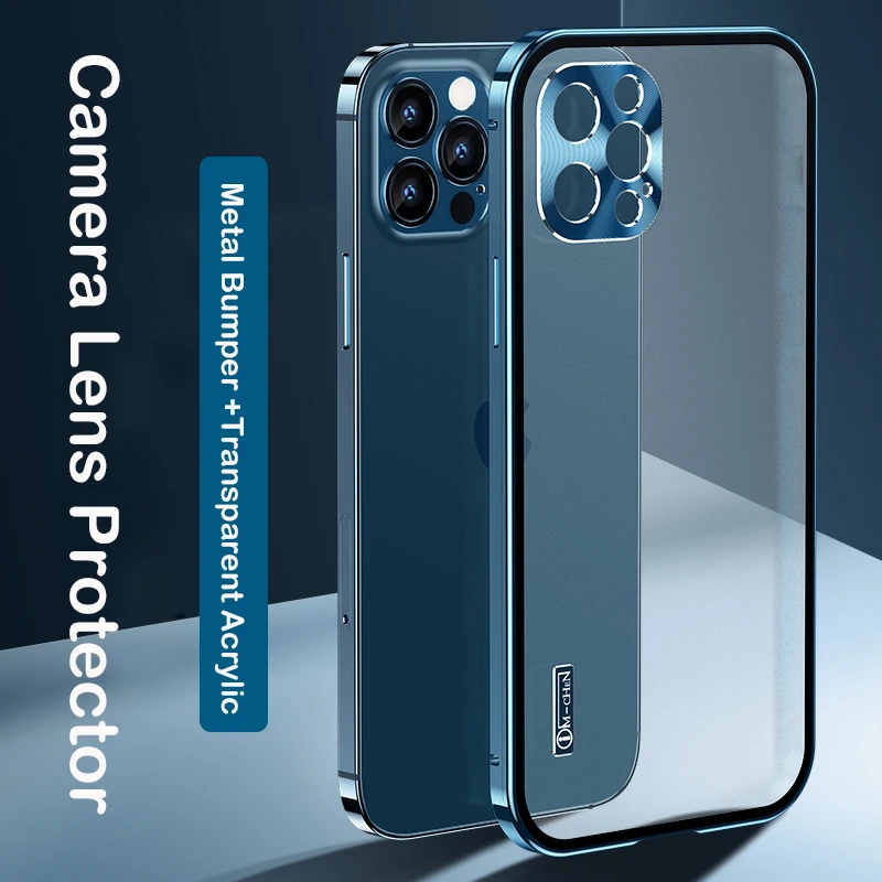 

Роскошный Магнитный чехол для iPhone 12 Mini 12 Pro MAX, металлический бампер, защита объектива камеры, Матовый акриловый жесткий прозрачный чехол