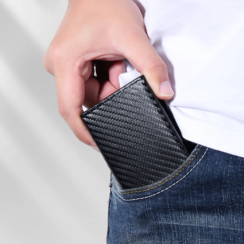 Rfid углеродного волокна держатель для карт мужские кошельки деньги сумки тонкий