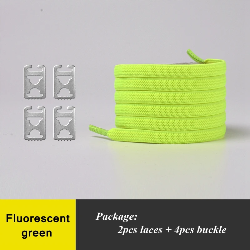 Fluorescent green Шнурки для обуви без завязок, эластичные шнурки, простые, удобные, быстрые, плоские шнурки, модные кроссовки для отдыха, шнурки для отдыха, 1 пара - Цвет: Fluorescent green