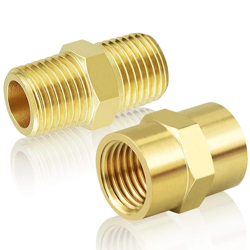 

12PCS Pneumatic Tools Supporting Brass 1 / 4NPT Double Head Threaded Connector Metal Brass Pipe Fittings