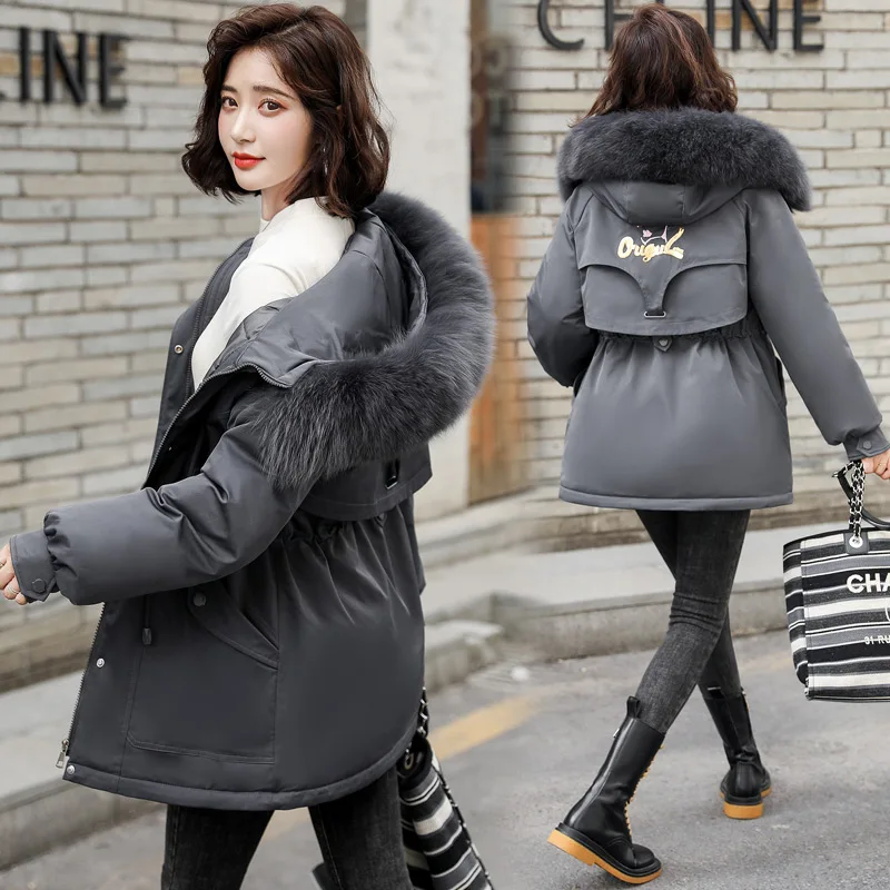 

Fashion Women's Winter Embroidered Jacket Big Fur Hooded Thick cotton Down Parkas Female Jacket Warm Winter Coat for Women 2022