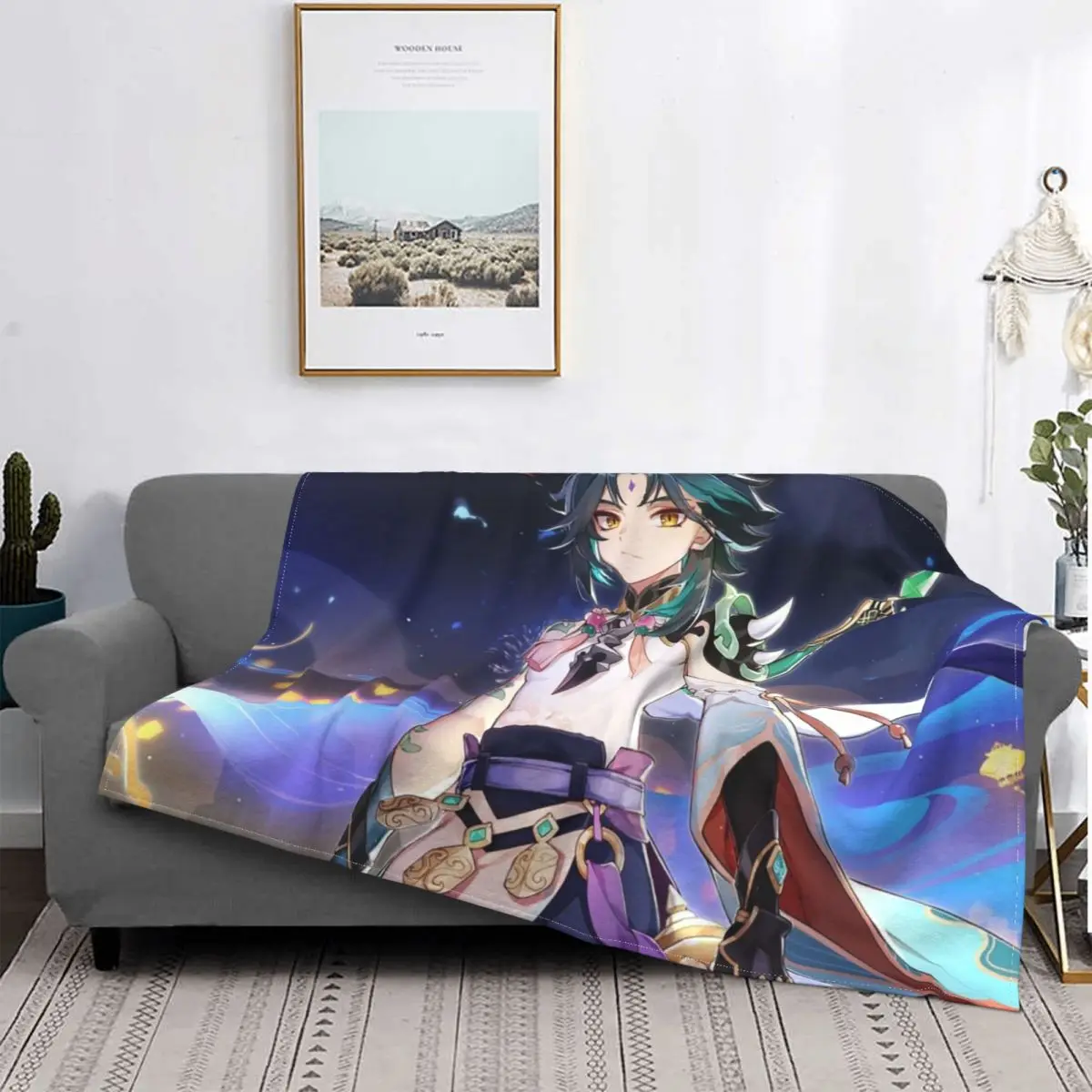 

Праздничное одеяло Genshin Impact с Xiao, Фланелевое флисовое аниме плюшевое теплое ультрамягкое одеяло для покрывала, офисный чехол