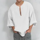 Мужская свободная рубашка из хлопка и льна, повседневная Однотонная рубашка с длинным рукавом и V-образным вырезом, летние дышащие Гавайские блузки
