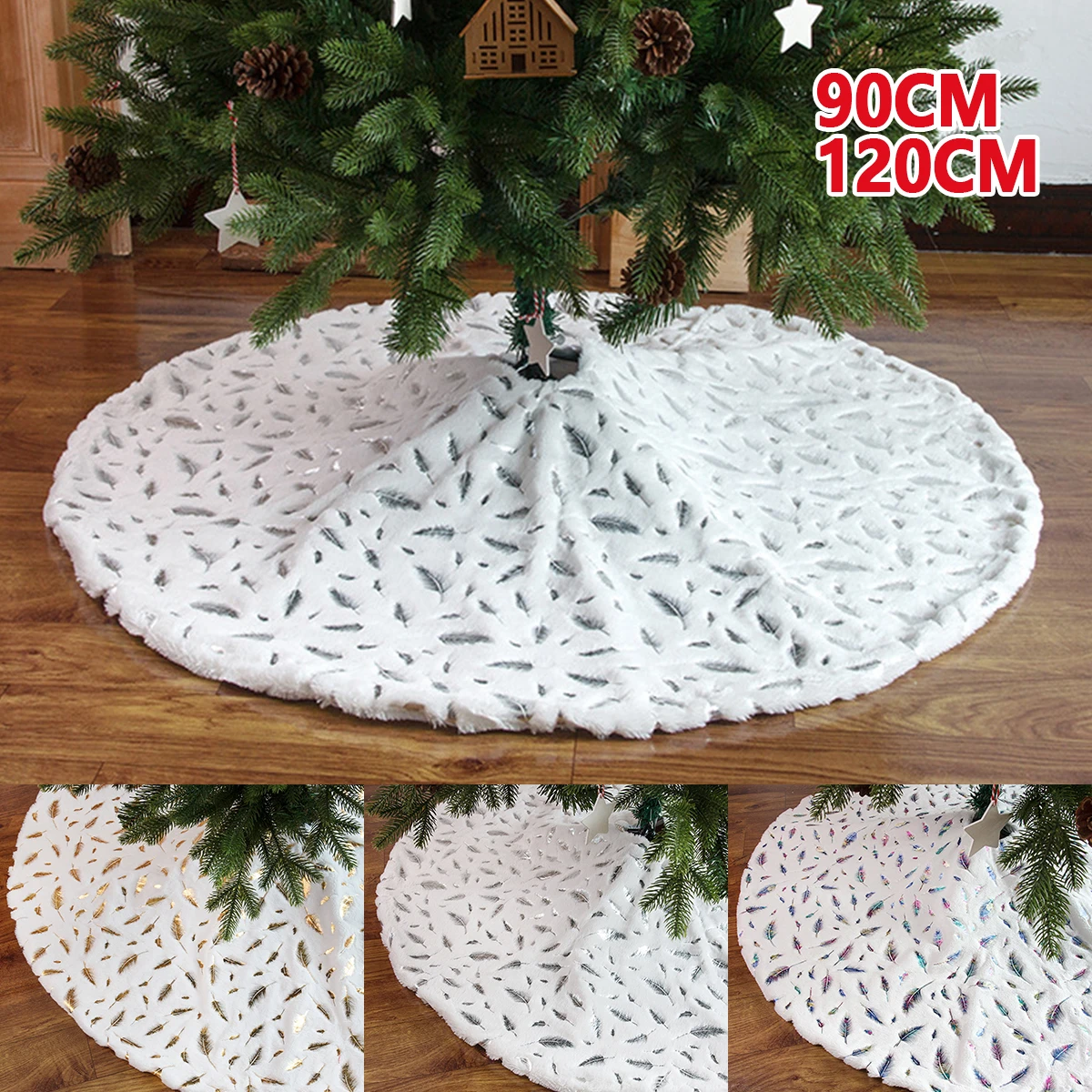 

Christmas Tree Skirt Christmas Tree Skirts Base Cover Plush Xmas Tree Mat Ornaments Accessories Home Party Decorations Faux Fur