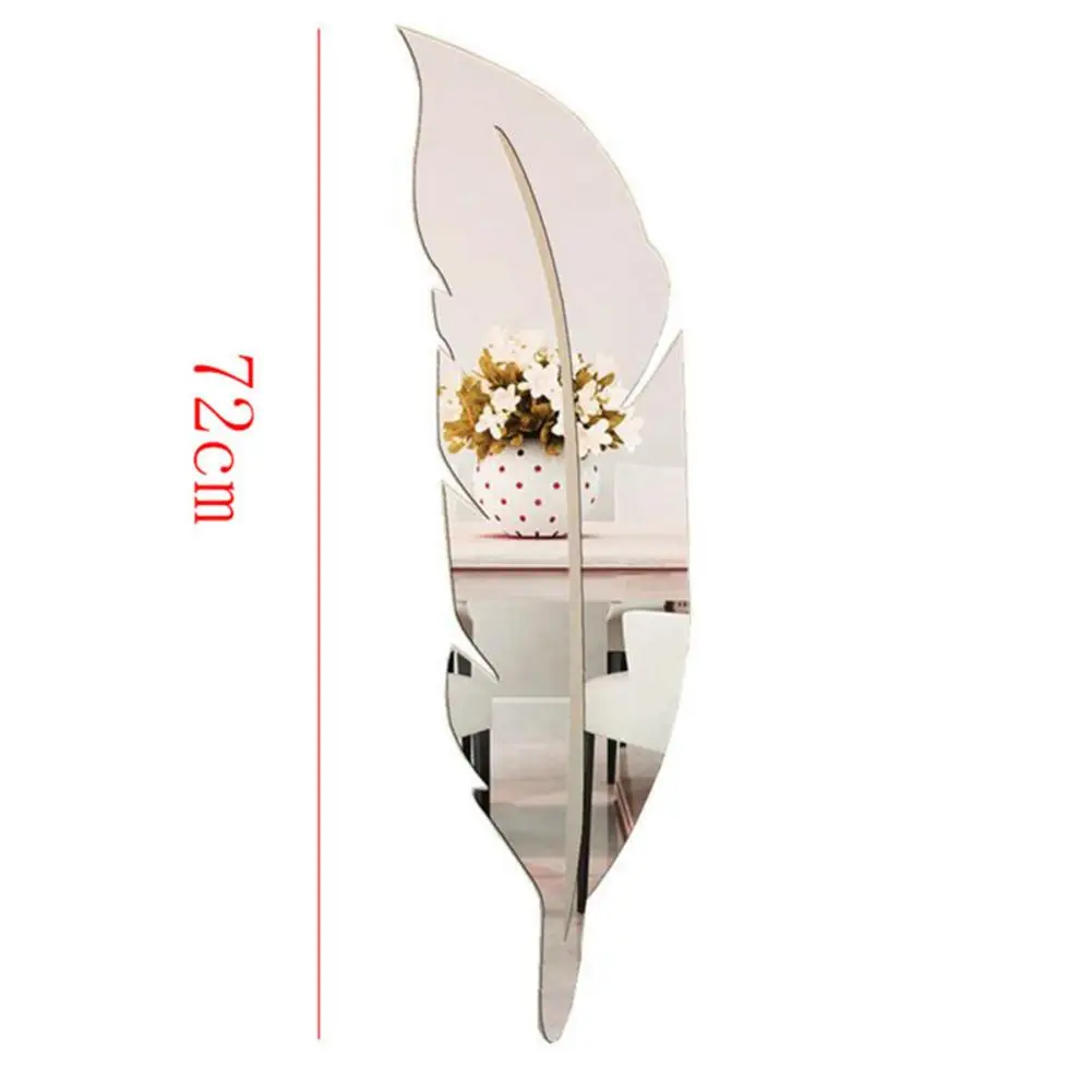 

DIY Mirror Decorative Sticker Feather Pattern Acrylic Mirror Effect Sticker Wall Sticker For Home Decorative Mirror 15x72 Cm