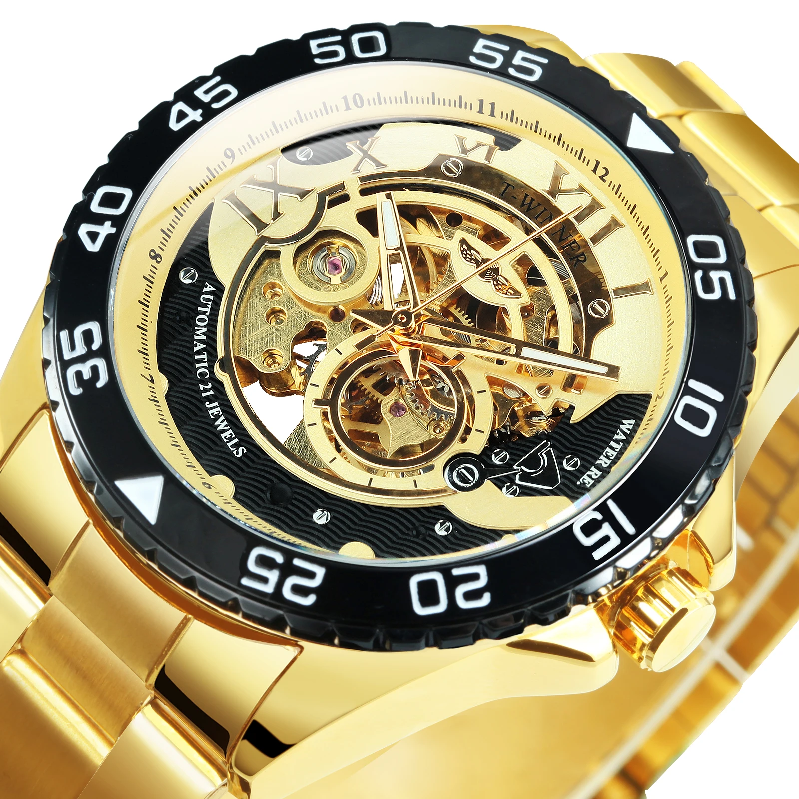 

WINNER Automatic Skeleton Watch for Men Mechanical Wristwatches Casual Mens Watches Top Brand Luxury Steel Strap Rotatable Bezel