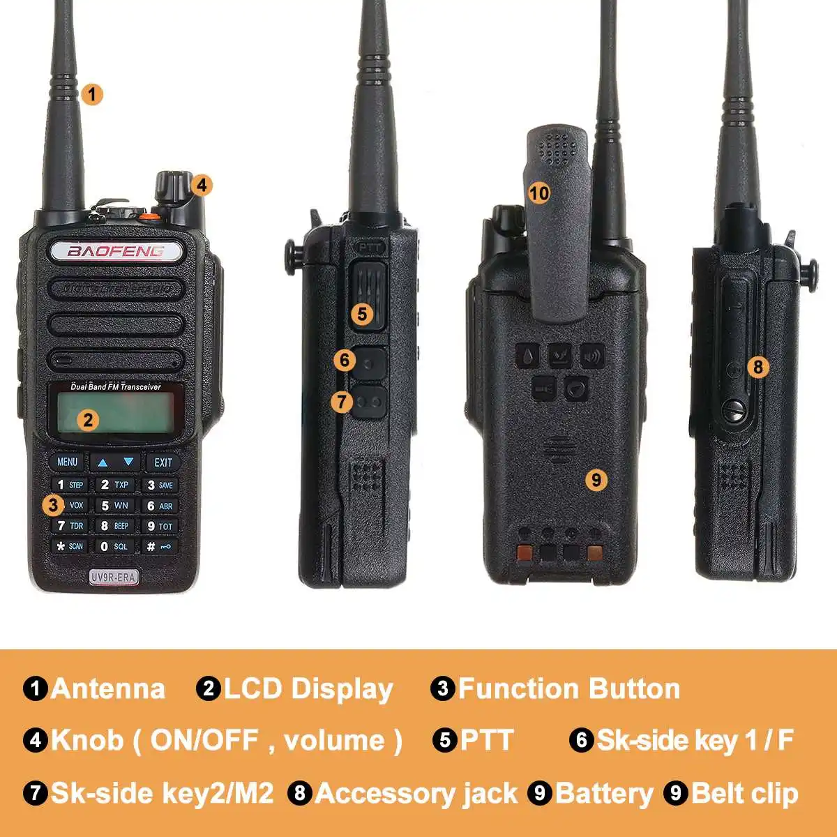 Baofeng UV9R-ERA портативная рация, профессиональная радиостанция, приемопередатчик VHF UHF, портативное радио 15 км, диапазон разговора 4800 мАч