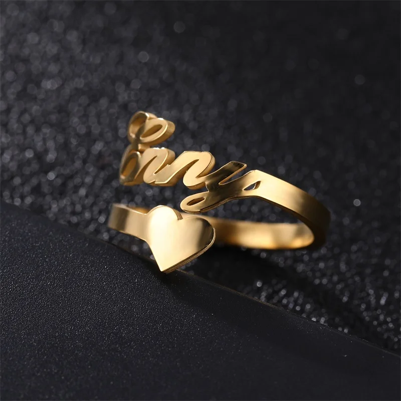 Пользовательское кольцо регулируемое персонализированное именное с сердцем на