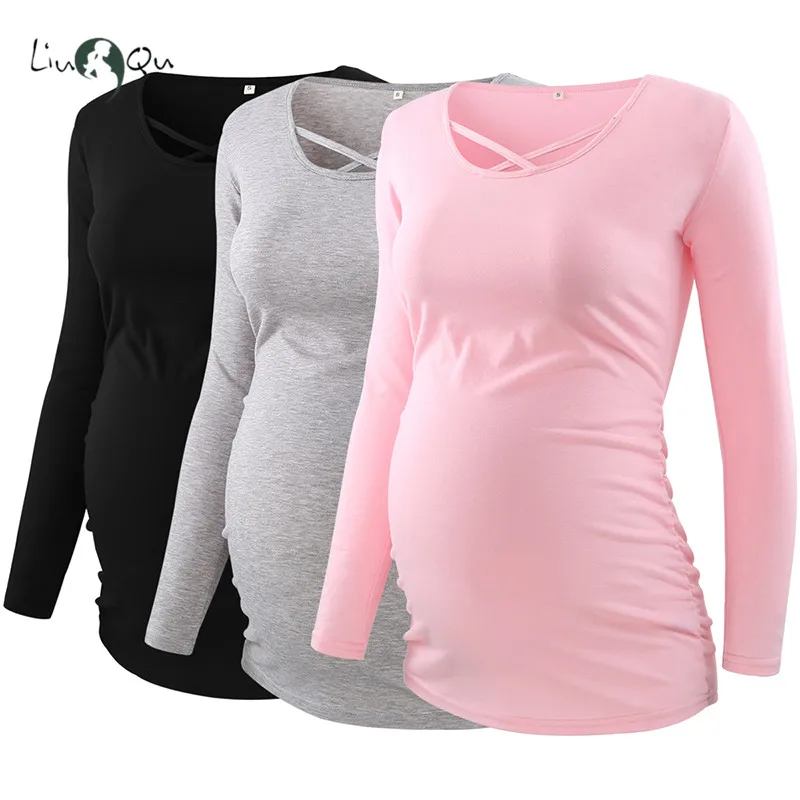 

3 Pack SAVE Women's Maternity Long Sleeve Pregnant Blouses Tops Flattering Side Ruching Maternity Clothes Pregnancy T-Shirt