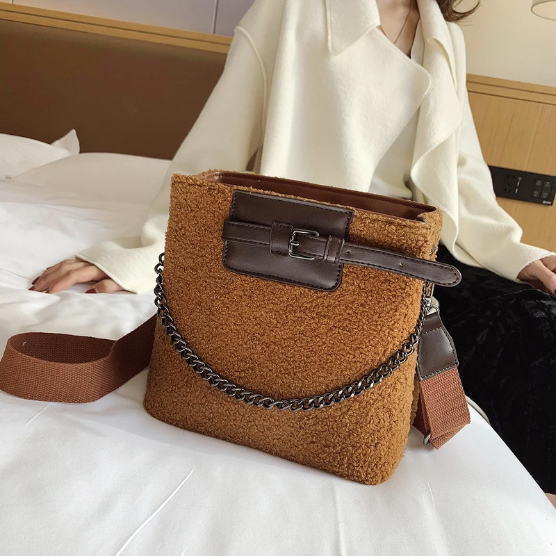 Mododiino шерстяная сумка-ведро женская мини сумка через плечо с цепочкой для зимы