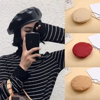 pu leather women beret hat 2020 new fashion street french artist warm beanie cap autumn winter retro solid color black beret