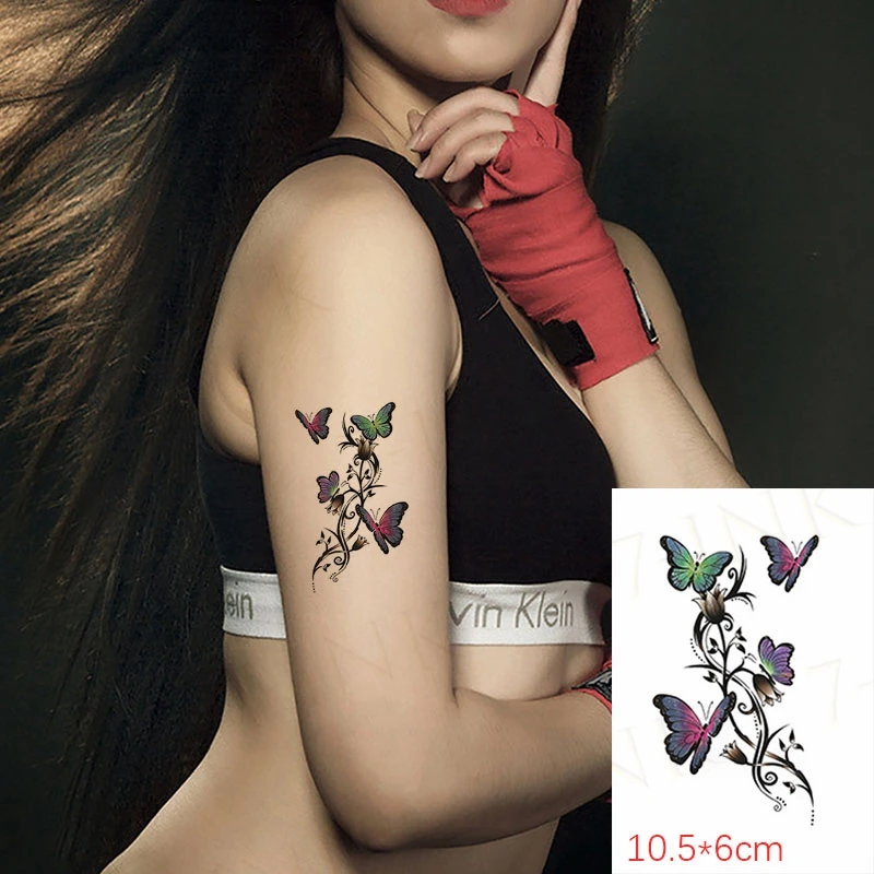 

New Waterproof Temporary Tattoo Sticker Color Butterfly Flower Vine Sexy Body Art Flash Fake Woman Man