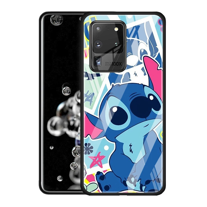 Stitch cute cartoon for Samsung Galaxy S20 FE Ultra Note 20 S10 Lite S9 S8 Plus Luxury Tempered Glass Phone Case Cover