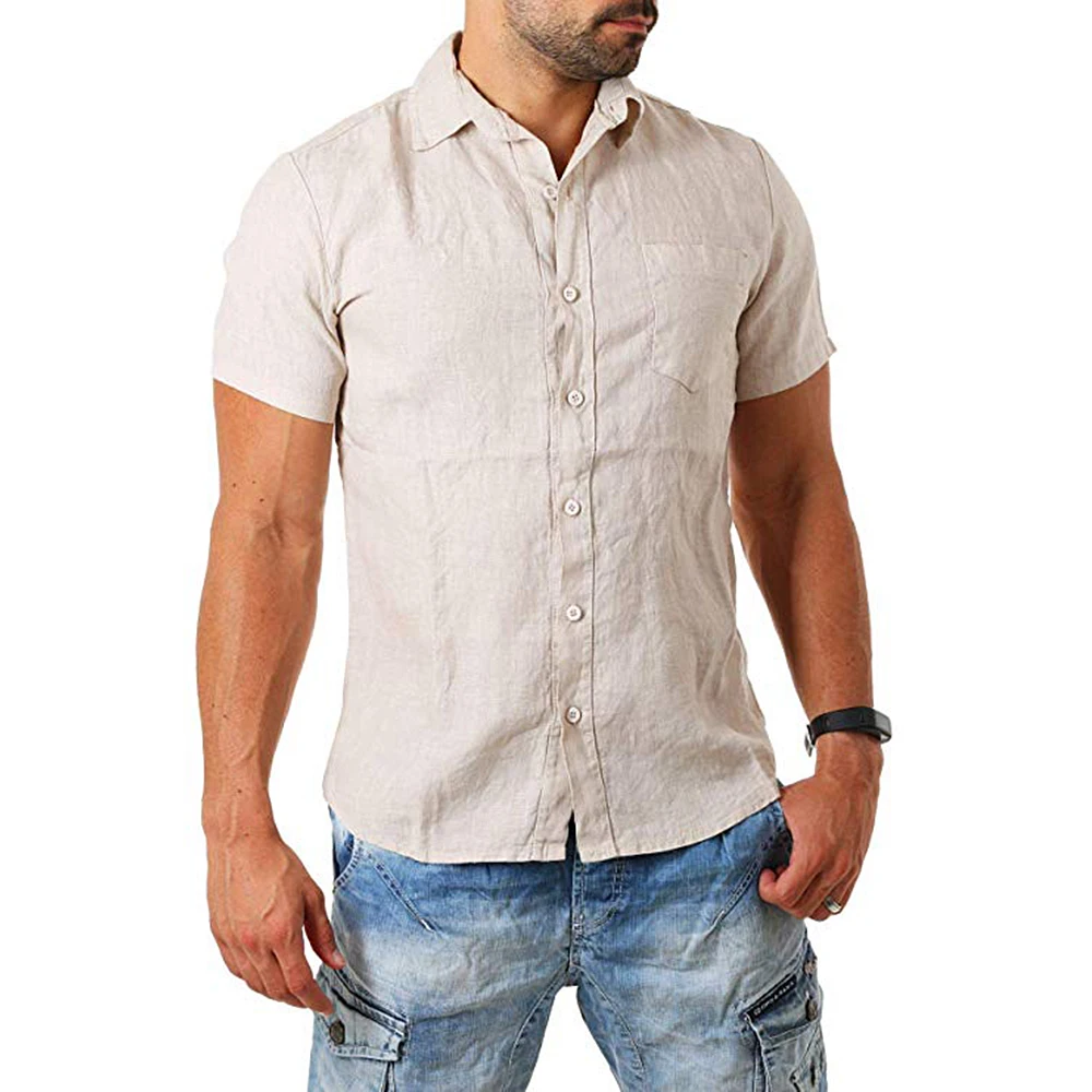 

NIBESSER Nice VogueCotton Linen Shirts Summer Men Solid Simple Short Sleeve Shirts Comfortable Slim Fit Thin Tees Top For Male