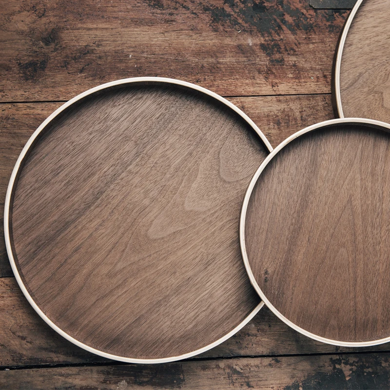 Поддон из черного ореха в японском стиле поддон с круглым верхом для фруктов