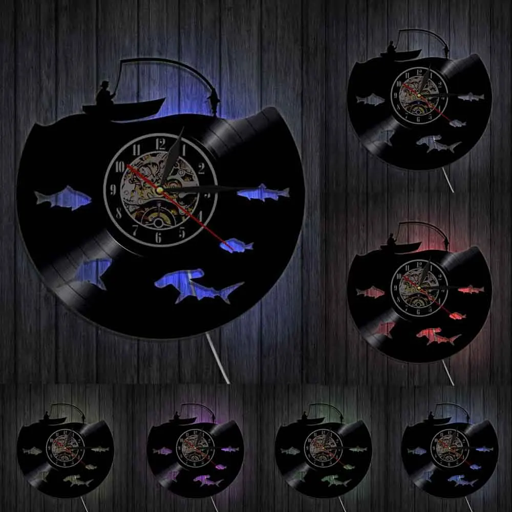Вечерние настенные часы Fly Fishing Sign мужские с украшением в виде пещеры большие
