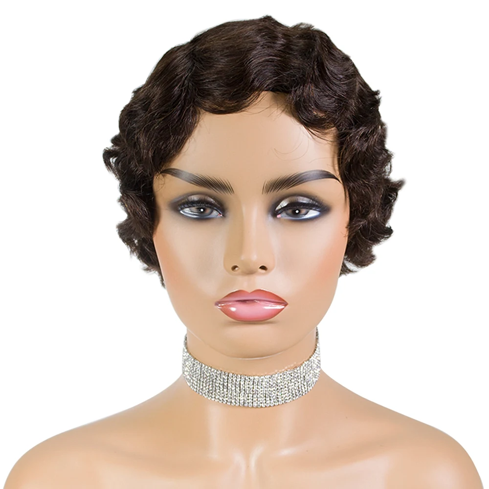 #2 SSH Non-Remy человеческие волосы короткие Pixie Cut парик 1920's стрижка флэппер для женщин короткий палец волна ретро стиль парик косплей - Цвет волос: #2