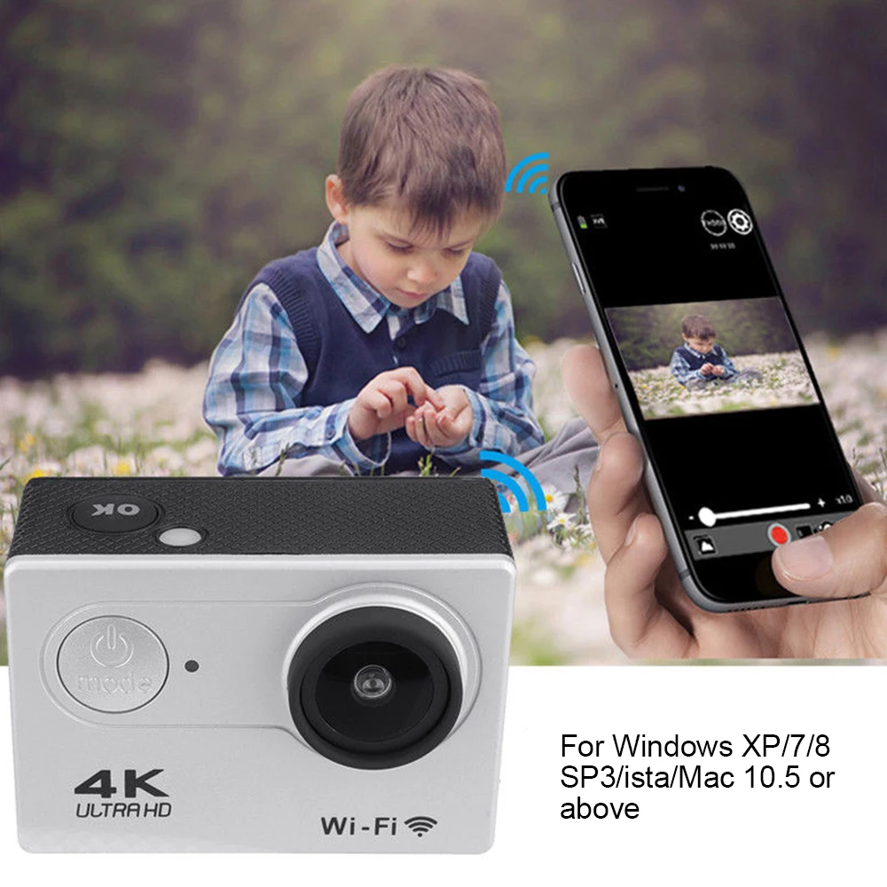 Купить Экшн-камера Ultra HD 4K 30fps Wi-Fi 2,0 дюймов 170 градусов Подводная Водонепроницаемая видеозаписывающая камера S HD Противоударная Спортивная камера