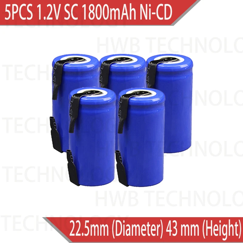 5 шт./лот Новый Sub C SC 1 2 V 1800mAh Ni-Cd аккумуляторные батареи электрические