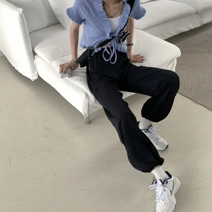 

2021spring and Autumn New Korean Style Loose Tappered Sports Casual Pants for Women All-Matching Straight Slimming Pants Fashion