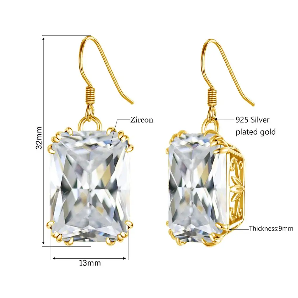 14K золото висячие серьги с бриллиантами для женщин серебряные 925 квадратный Форма