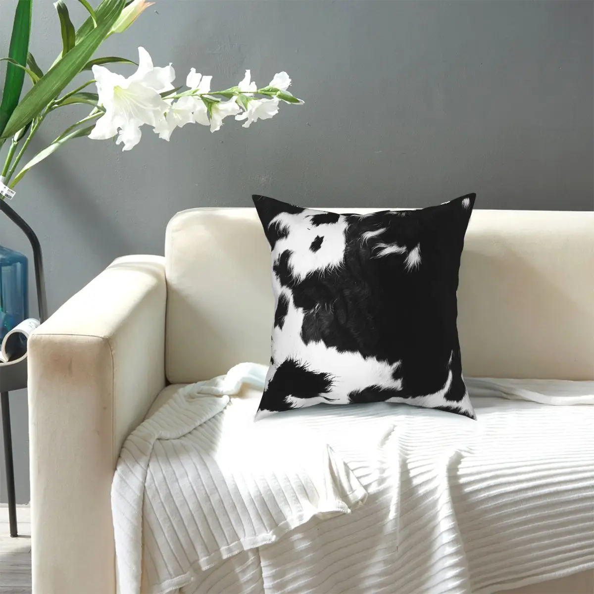 

Modern Cowhide Faux Leather Square Pillow Case Throw Pillow Creative Pillowcase