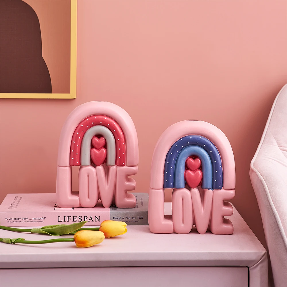 

Colorful Vases Home Decor Creative Love Resin Flower Pot Modern Home Accessories Living Room Bedroom Decoration Christmas Decor