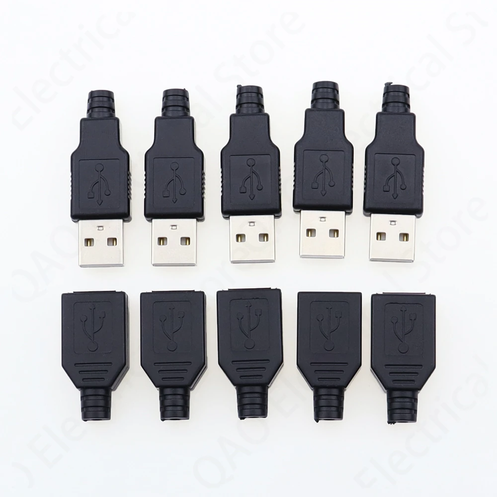 

Штекерный разъем USB Type A, 4 контакта, 10 шт., с черной пластиковой крышкой, наборы для самостоятельной сборки