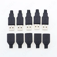 10pcs type a male female usb 4 pin plug socket connector with black plastic cover type a diy kits