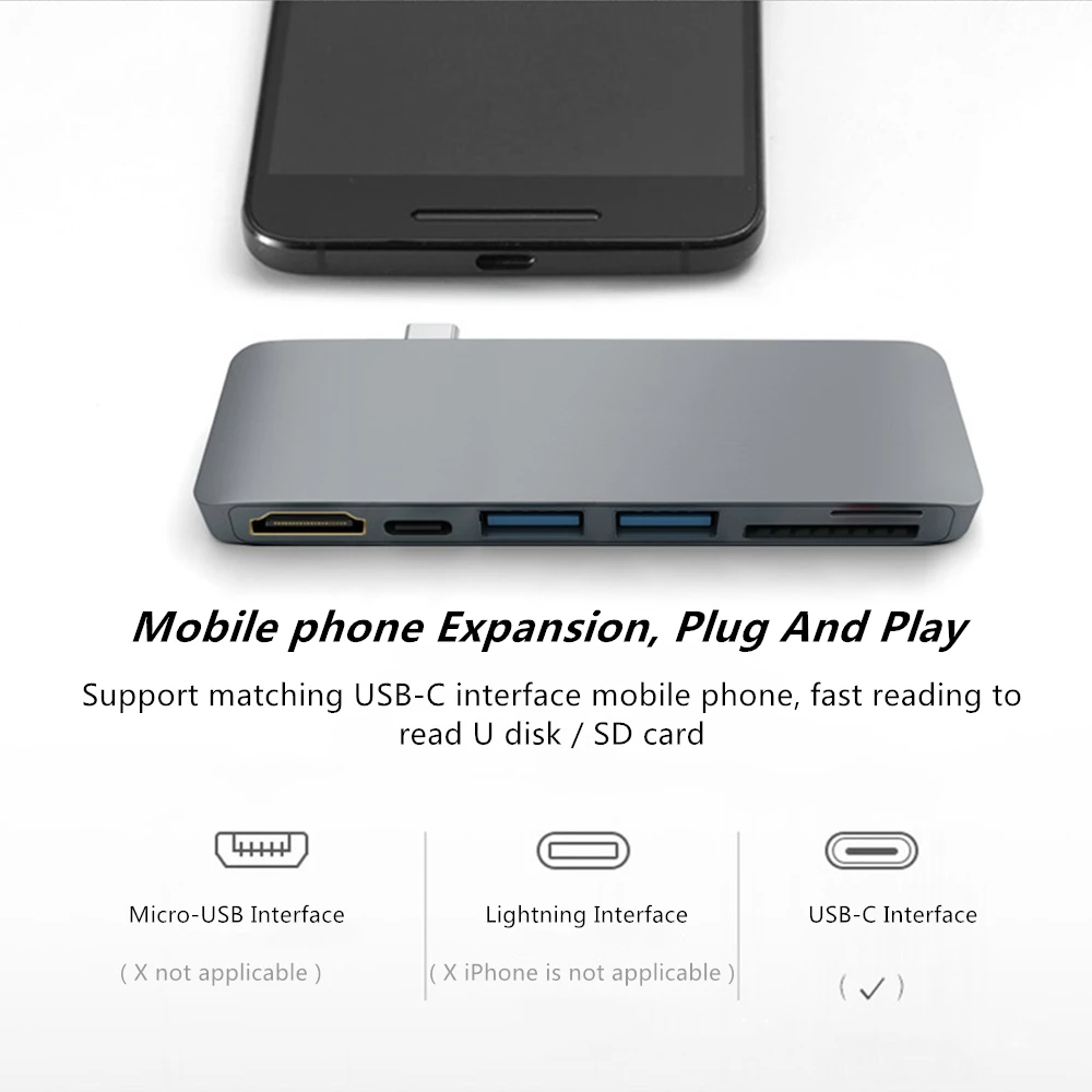 USB концентратор 6 в 1 Type C для MacBook Pro/Air быстрая зарядка 4K HDMI 3 0|USB-хабы| |