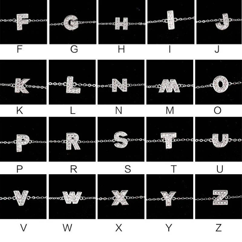 Крошечный трендовый браслет с фианитами кристаллами и буквами инициала