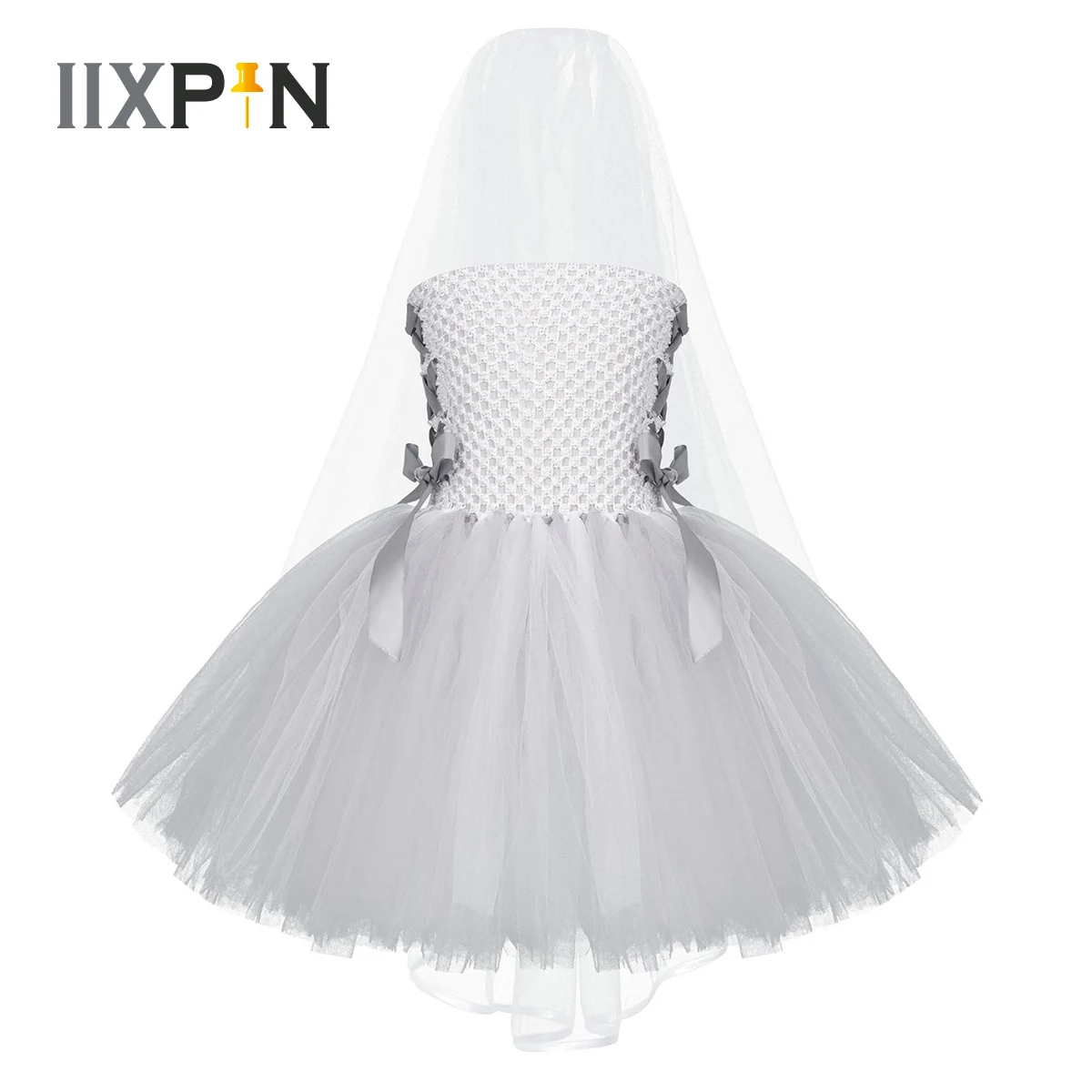 

Baby Kids Girls Deluxe Victorian Ghost Bride Costume Children Evil Halloween Scary Dead Bride Cosplay Tube Dress Veil Outfit Set