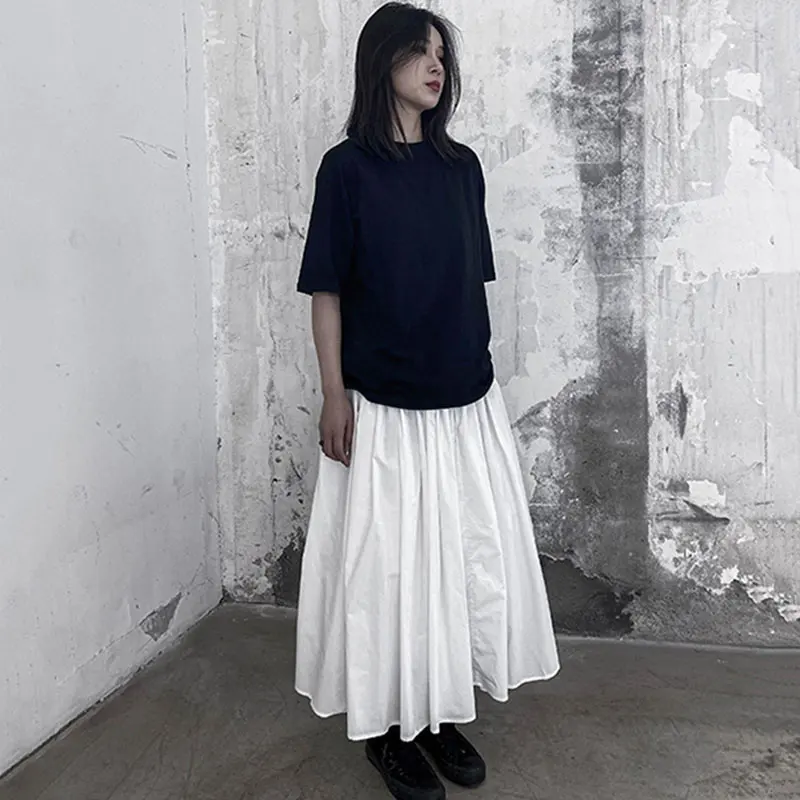 

XITAO Pocket Solid Color Patchwork Skirt 2021 Summer New Style Slim Casual Loose Versatile Mid-length A-line Skirt WMD1290