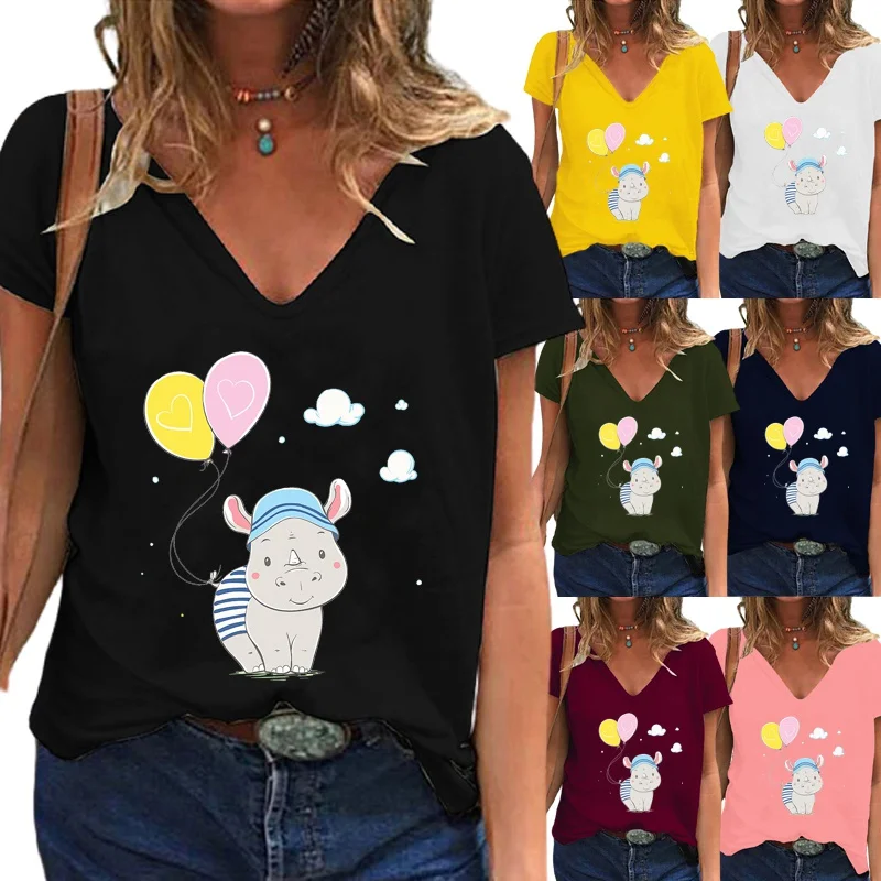 

Женская футболка с коротким рукавом, V-образным вырезом и принтом