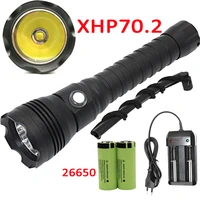 xhp70 2 led scuba diving flashlight underwater 100m xhp70 dive torch linterna waterproof lamp 26650 battery charger