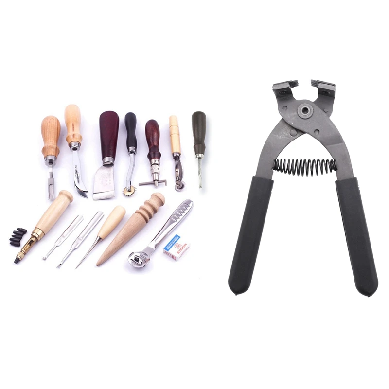 

1 Pcs Leather Stitching Hole Punch Plier Clamp & 1 Set Leather Craft Tools Kit Hand Sewing Stitching Punch