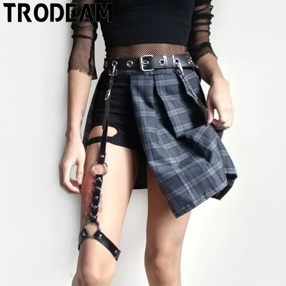 TRODEAM Bdsm Leather Harness For Women Waist Band Sexy Stockings Single Leg Bondage Thigh Harness Goth Suspenders Lingerie Punk