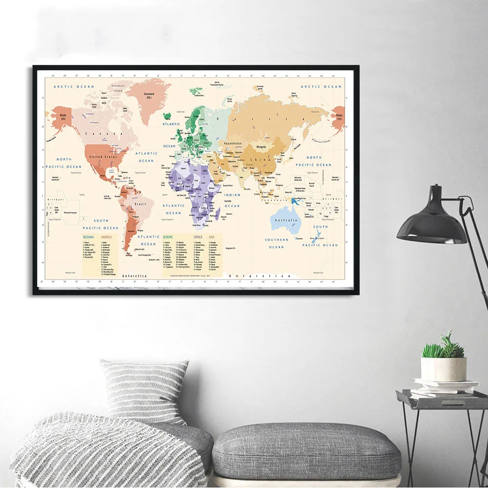 

90*60cm The World Map Eco-friendly Canvas Painting Retro Decor Wall Art Poster High Quality Card Living Room Home Decoration