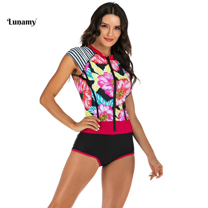 Lunamy цветочный принт Цельный купальник женский сексуальный без рукавов боди с