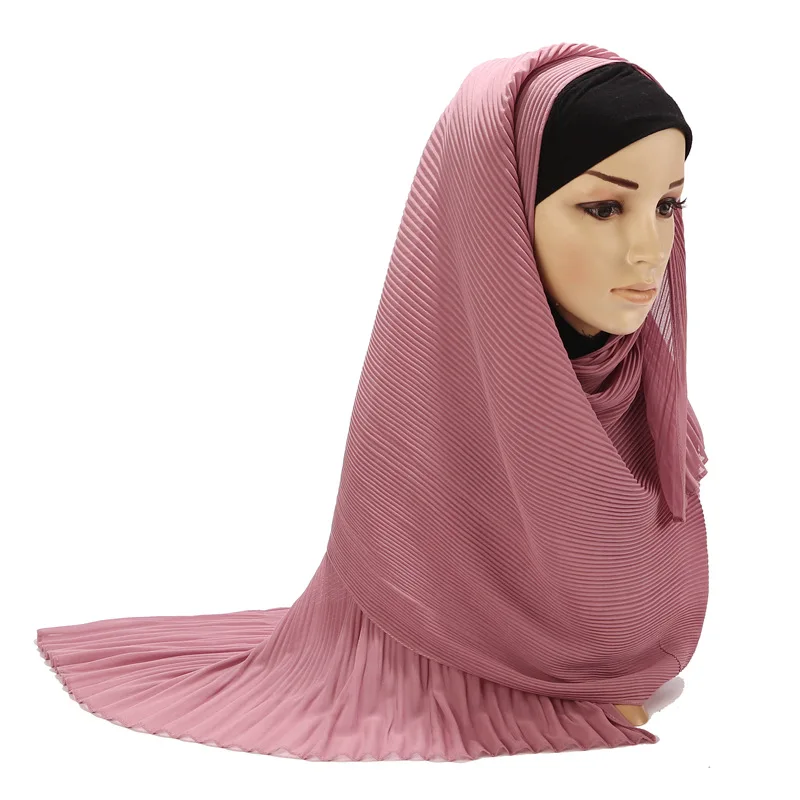 

Muslim women Chiffon Islamic Hijabs pleated Solid Hijab Scarf Musulman Headscarf Turban wrinkle Shawls ramadan Wraps Headband