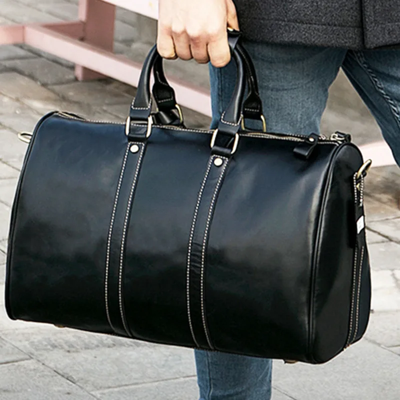 

Fashion Black Crazy Horse Skin Men's Luggage Cross Border Retro Travel Messenger Bag Portable Large Capacity Business Handbag