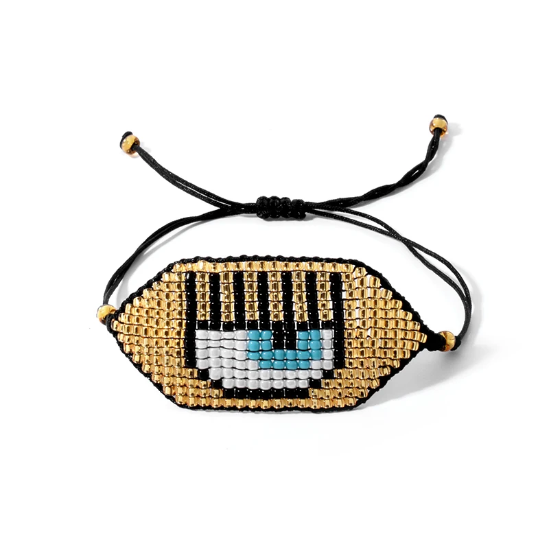 

Rttooas Turkish Evil Eye Bead Bracelet Miyuki KISS-Letter Beaded Bracelet Pulseras Mujer Moda 2020 Gold Crystal Tassel Bracelet