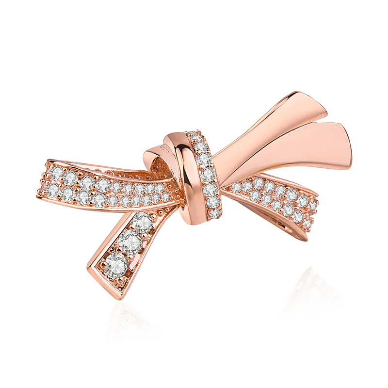 

Genuine 925 Sterling Silver Rose Gold Sparkling Oversized Brilliant Bow With Crystal Beads Fit pandora Bracelet & Necklace Jewe