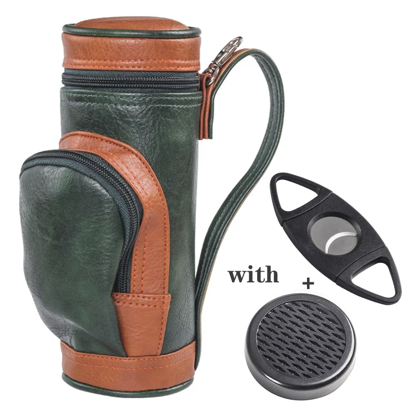 

2022 New 1set Golf Bag Cigar Case Holder with Bag Clip Cigar Cutter and Humidifier Portable Travel Humidor Cigar Accessories