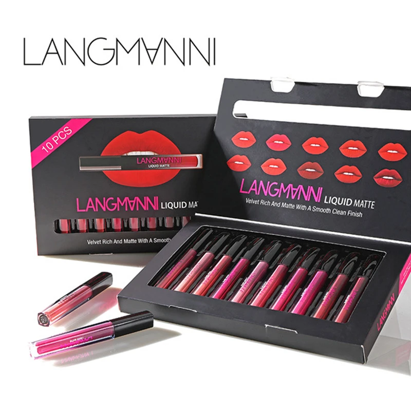 

10Pcs/set Matte Liquid Lipstick Long Lasting Velvet Batom Lipgloss Women Lips Makeup Tools MH88