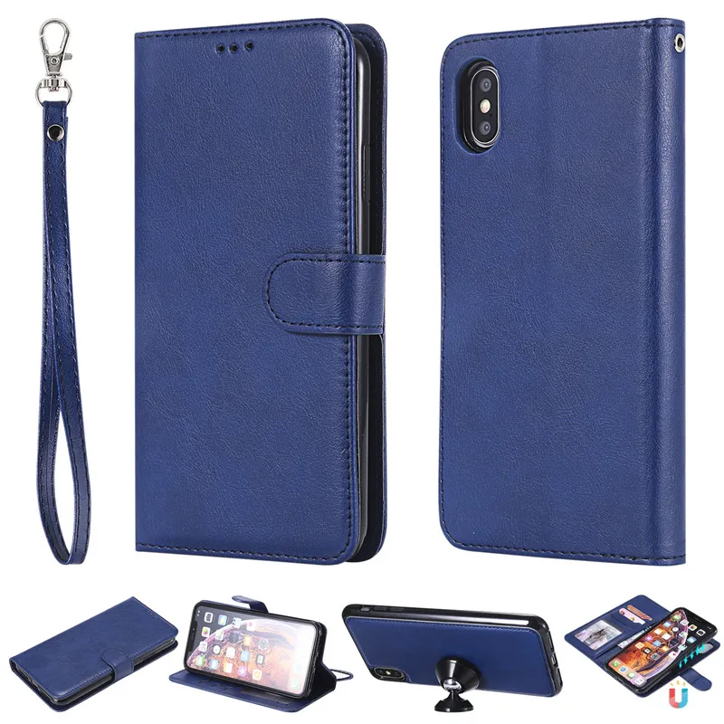 Кожаный чехол для samsung Galaxy S10 S9 S8 Plus S7 Edge Note 9 8 5 4 3 Чехол-бумажник s для iPhone XS Max XR X 8 7 6 6S Plus 5S чехол - Цвет: Blue