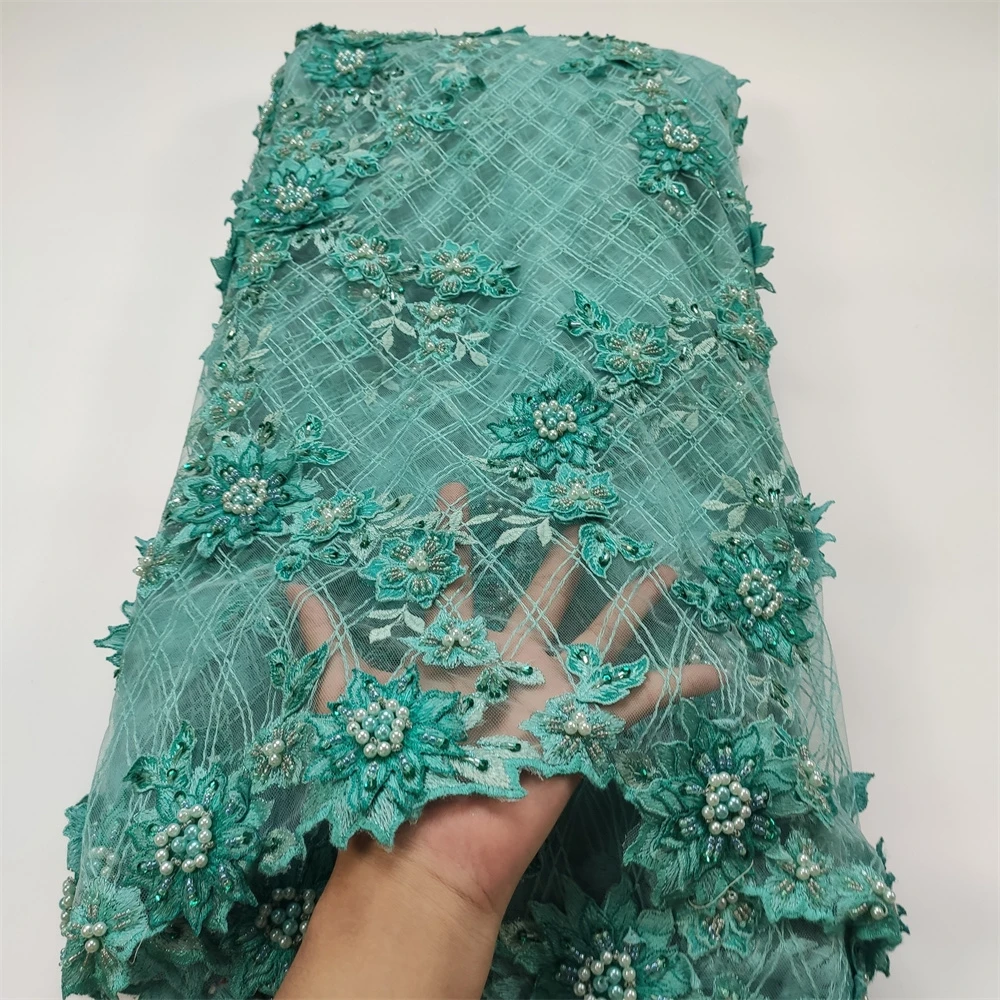 Нигерийская африканская кружевная ткань с бусинами роскошное кружево ручной