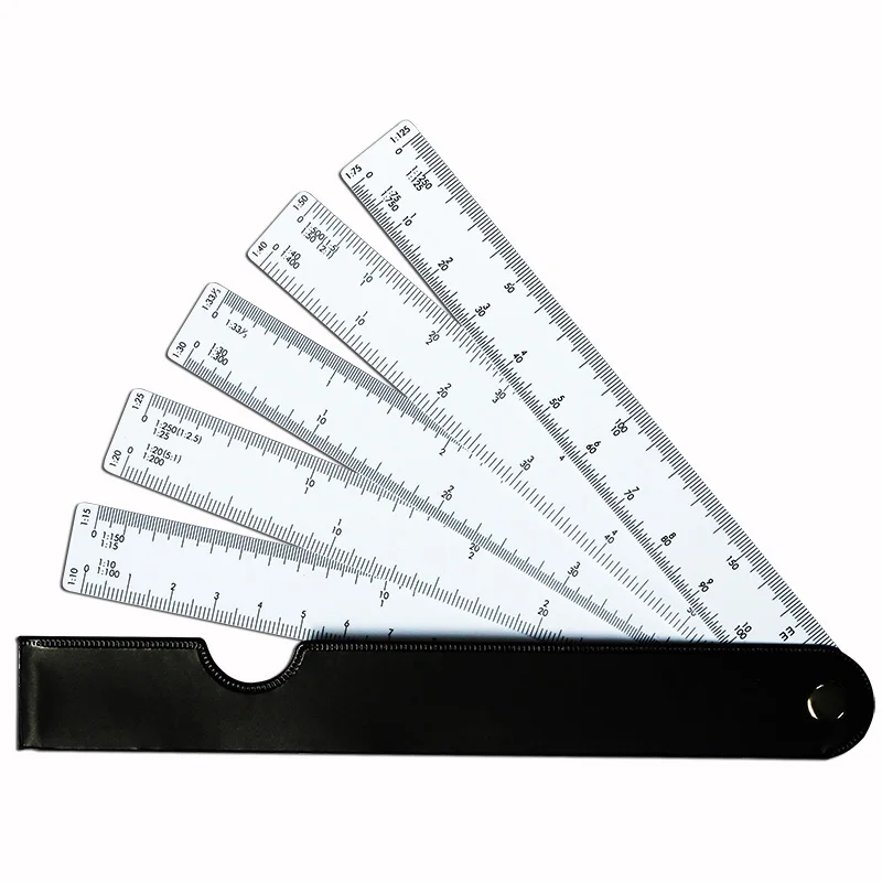 Fan Shape Scale Ruler with 5 Blades for Engineering Architects Multifunctional multiscale 5 sizes foldable rulers 5