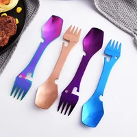 camping fork food grade rust proof stainless steel 5 in 1 spoon fork bottle opener for home